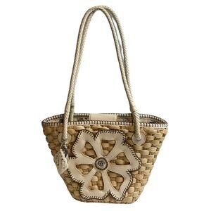 Brighton Basket Weave White Leather Accent Trim Shoulder Bag Excellent Condition